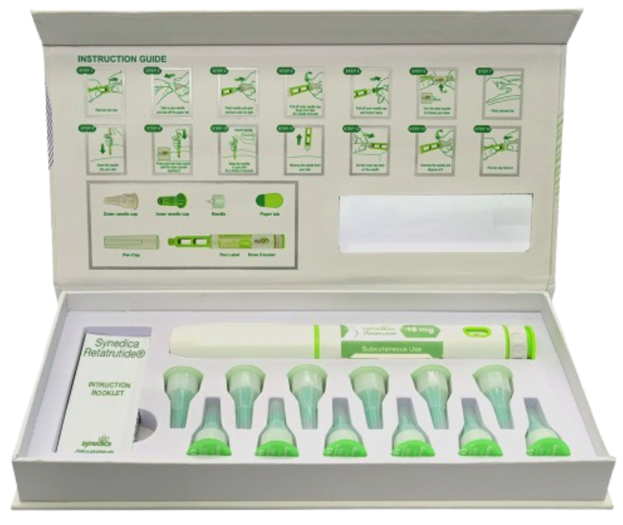 Retatrutida SYNEDICA 40mg – Caneta Reutilizável 60 UI, 40mg Retatrutida, e 12 Aplicadores