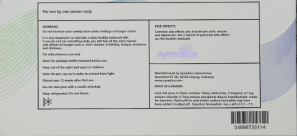 Retatrutida SYNEDICA 40mg  – Caneta Reutilizável 60 UI, 40mg Retatrutida, e 12 Aplicadores