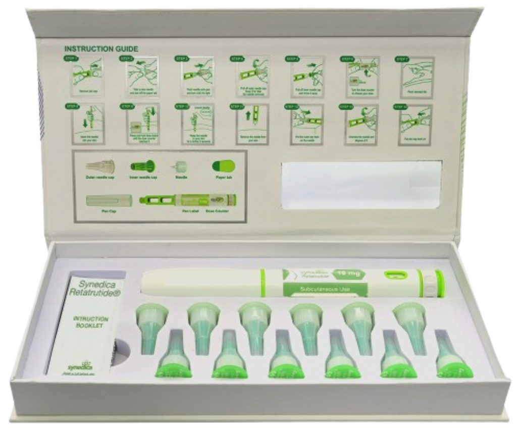 Retatrutida SYNEDICA 40mg  – Caneta Reutilizável 60 UI, 40mg Retatrutida, e 12 Aplicadores